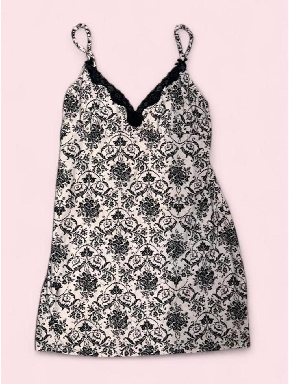 Whimsy Goth Black and White Paisley Lace Slip Dress